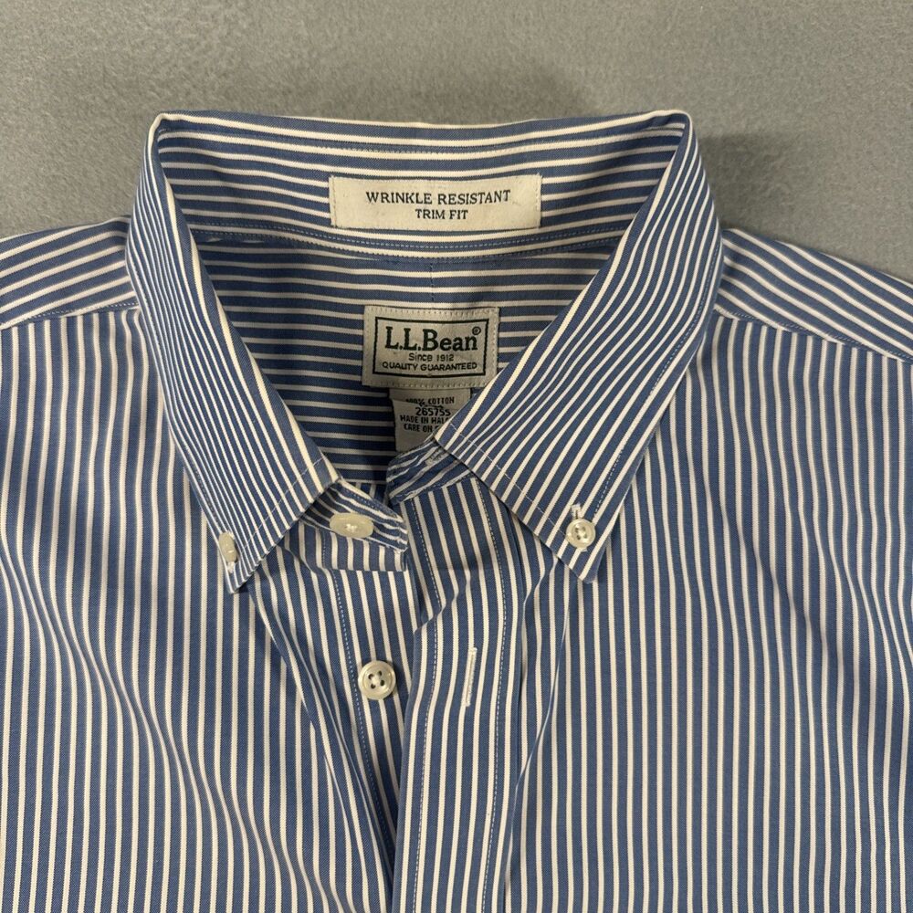 Vintage LL Bean Oxford OCBD Shirt Men 15  - 33  Long Sleeve Cotton Blue Striped